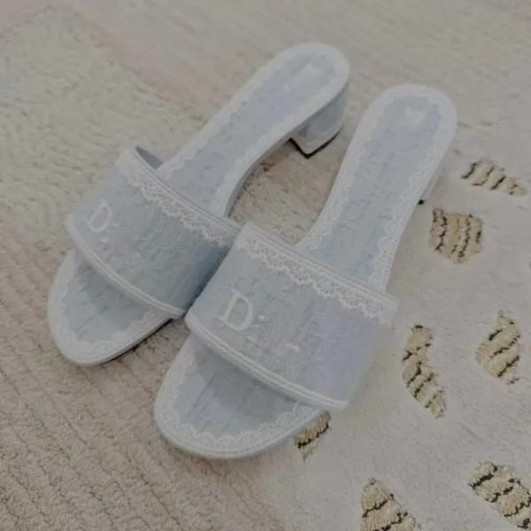 Dior J'Adior Slide Pink Lace-Trimmed Slippers - 6