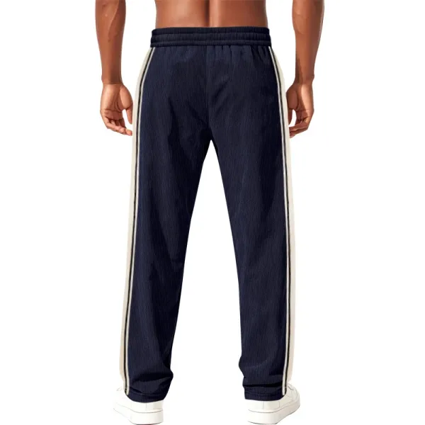 Design Corduroy Track Pants Black with White Stripes Sweatpants - 9