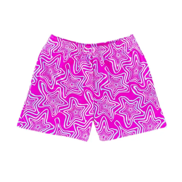Design Star Pattern Neon Green Mesh Shorts - 8
