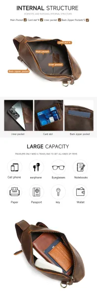 Design Leather Sling Bag Brown Crossbody Bag - 6