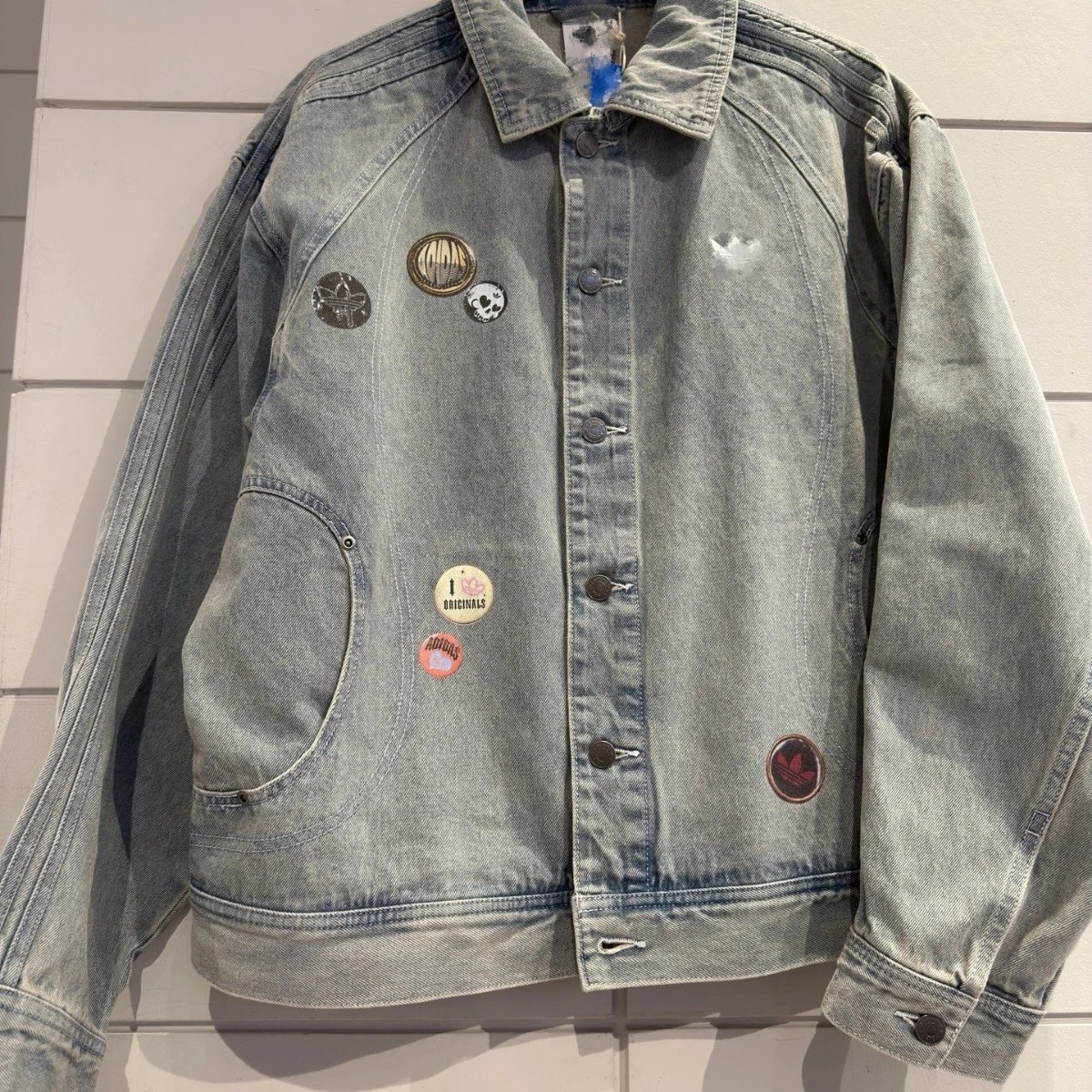 Denim Jacket Light Blue Patchwork Casual
