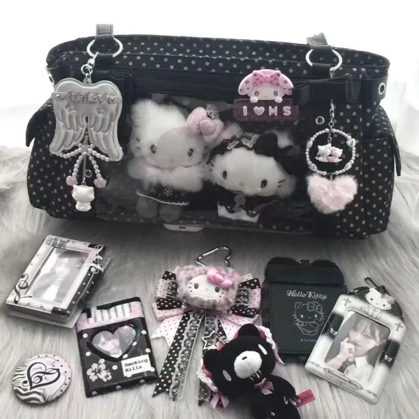 Sanrio Hello Kitty & My Melody Decorated Polka Dot Clear Panel Shoulder Bag - 7