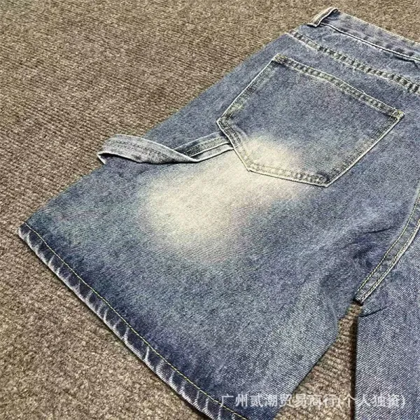 Design Denim Shorts with Rhinestone Sunburst Embroidery Blue and Black - 11