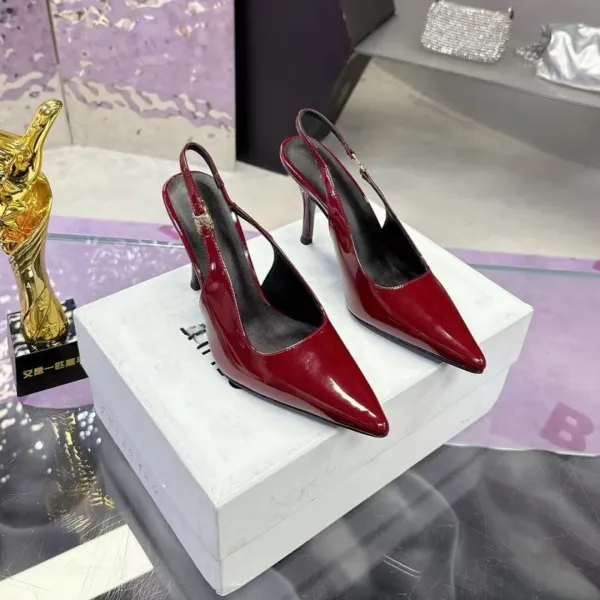 Design Black Patent Leather Pointed-Toe Slingback Stilettos - 5