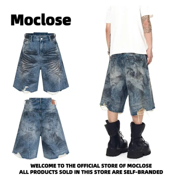 Design Moclose Brand Distressed Wide-Leg Denim Shorts Blue Shorts - 13