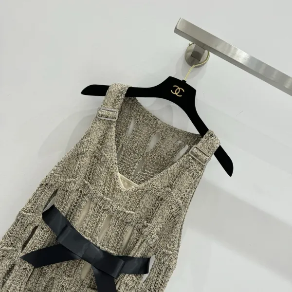 Chanel Knit Vest Top with Leather Belt Beige - 11