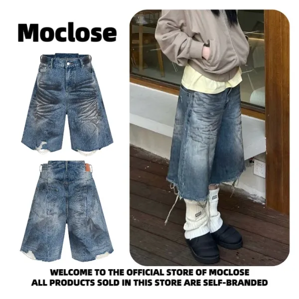 Design Moclose Brand Distressed Wide-Leg Denim Shorts Blue Shorts - 17