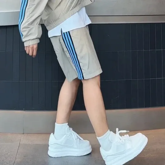 Adidas Originals Track Jacket and Shorts Set Beige with Blue Stripes Outerwear - 13