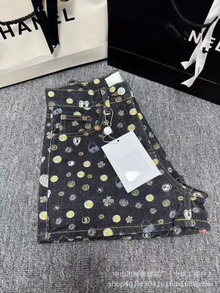 Chanel Print Denim Shorts Multicolor - 12