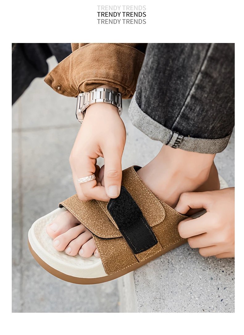 Design Two-Strap Slide Sandals Beige and Black Slippers - 11