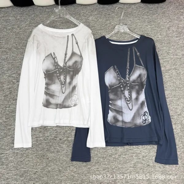 Chanel Graphic Print Long Sleeve T-Shirt Navy - 3