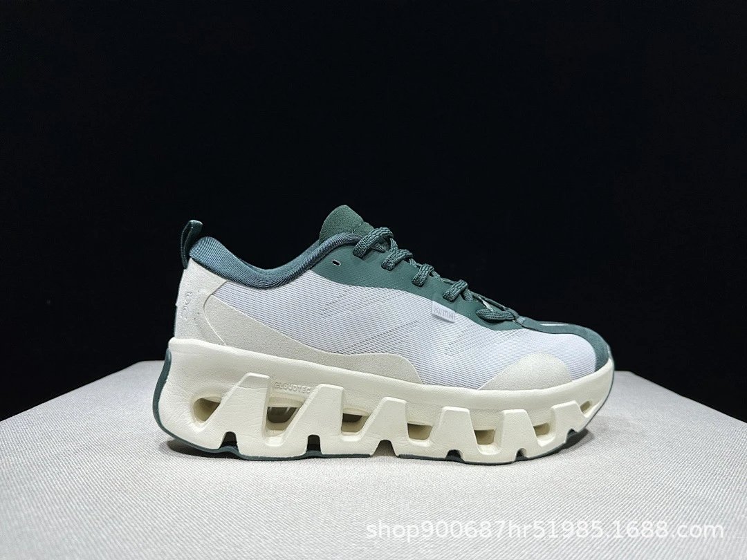 On CloudTec White and Sage Green Chunky Sneakers