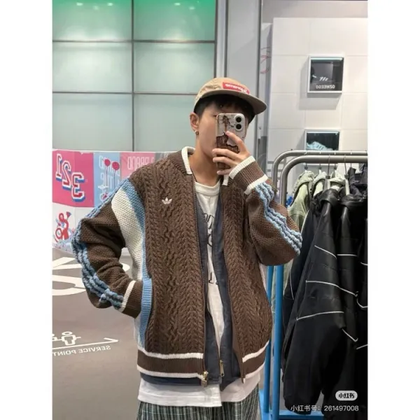 Adidas Originals Knit Cardigan Brown Multicolor Cardigan Outerwear.cardigan - 8