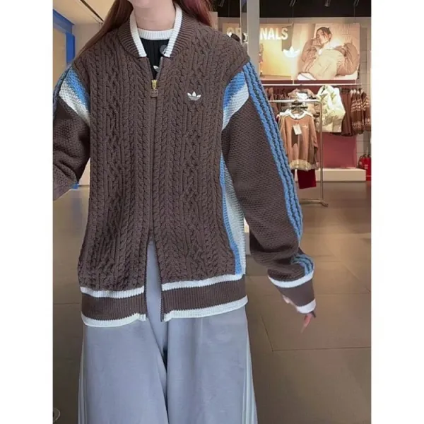 Adidas Originals Knit Cardigan Brown Multicolor Cardigan Outerwear.cardigan - 12