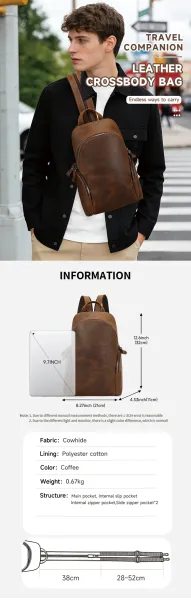 Design Vintage Leather Backpack Brown - 3