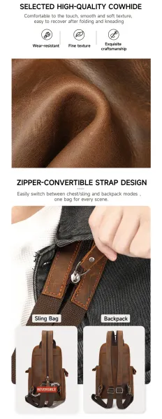 Design Vintage Leather Backpack Brown - 4