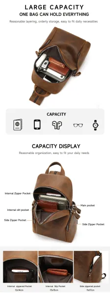 Design Vintage Leather Backpack Brown - 5
