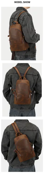 Design Vintage Leather Backpack Brown - 6