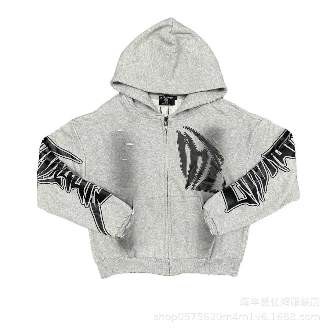 Zephan Graphic Print Black Gray Hooded Zip-Up Sweatshirt Set