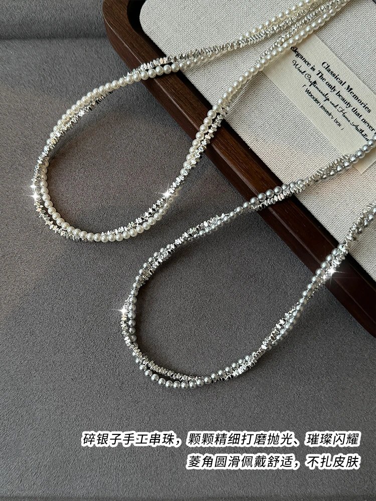 Design Pearl and Crystal Double-Strand Choker Necklace Jewelry - 13