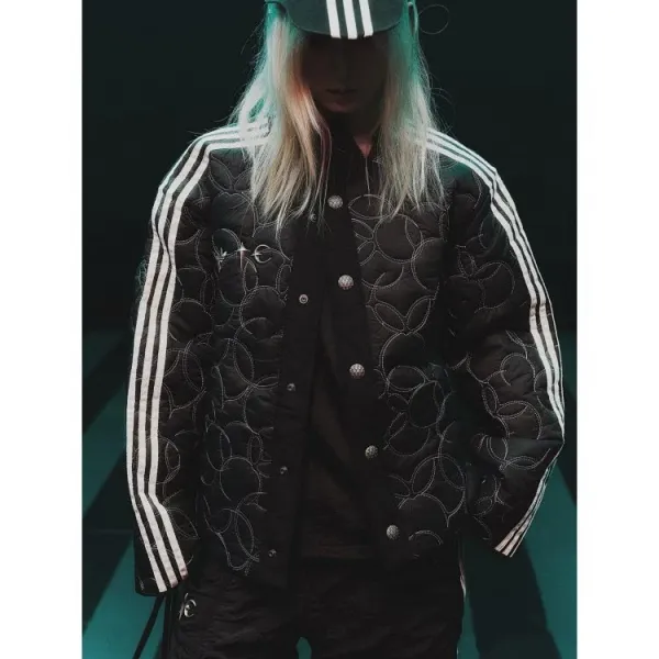 Adidas Originals Quilted Track Jacket Black with White Stripes Outerwear - 4