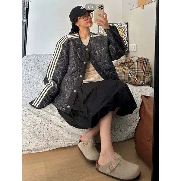 Adidas Originals Quilted Track Jacket Black with White Stripes Outerwear - 12