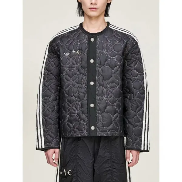 Adidas Originals Quilted Track Jacket Black with White Stripes Outerwear - 15