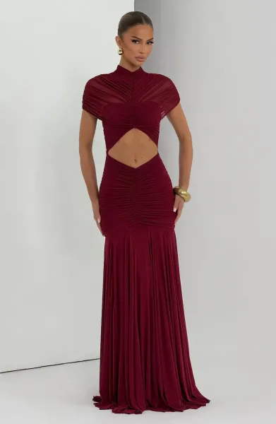 Design Ruched Sheer Cut-Out Gown Black Formal Dress - 14