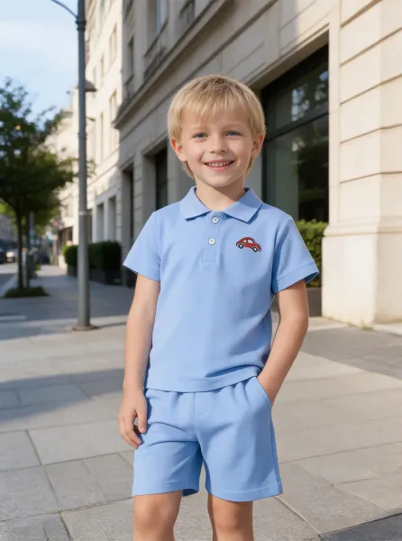 Design Red Polo Shirt with Boat Embroidery and Matching Shorts Set Sets - 18