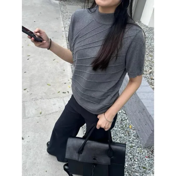 Design Short-Sleeve Turtleneck Sweater Gray - 11