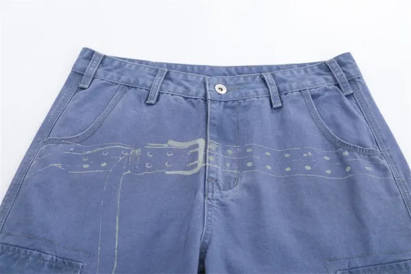 Design Cargo Pants Light Blue Wide-Leg - 21