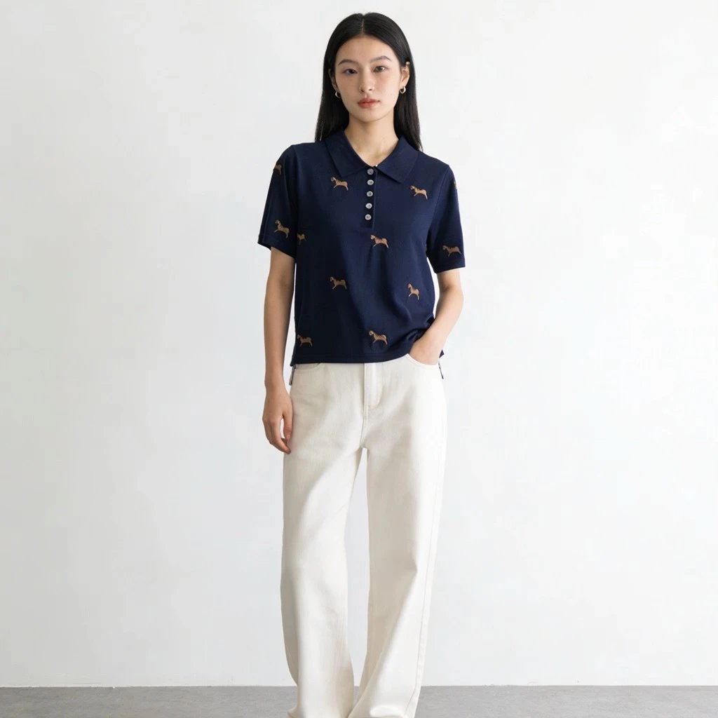 Thom Browne Horse-Embroidered Gray Piqué Polo Polo Shirt - 5