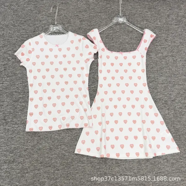 Design Heart Print Sleeveless A-Line Dress White Pink - 4