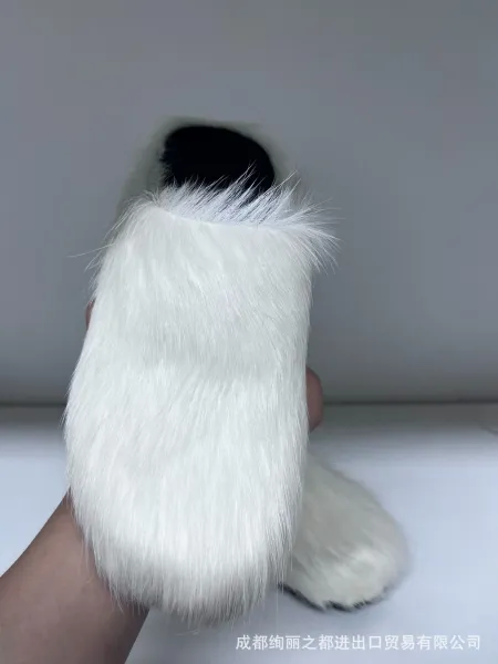 Design Faux Fur Ankle Boot in White with Black Toe Cap Ankle Boots - 1