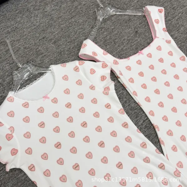 Design Heart Print Sleeveless A-Line Dress White Pink - 6