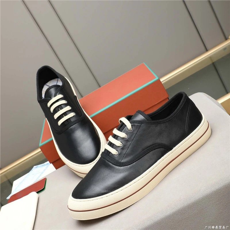 Black Leather Low Top White Lace Casual Sneakers