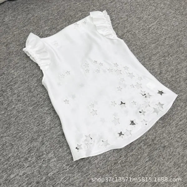 Design Star-Embellished Ruffle Sleeve Top White - 14