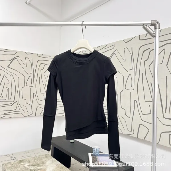 Design Layered Long Sleeve T-Shirt Black - 1