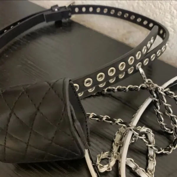 Celine Triomphe Mini Belt Bag Black Quilted Leather with Studded Chain Strap - 4