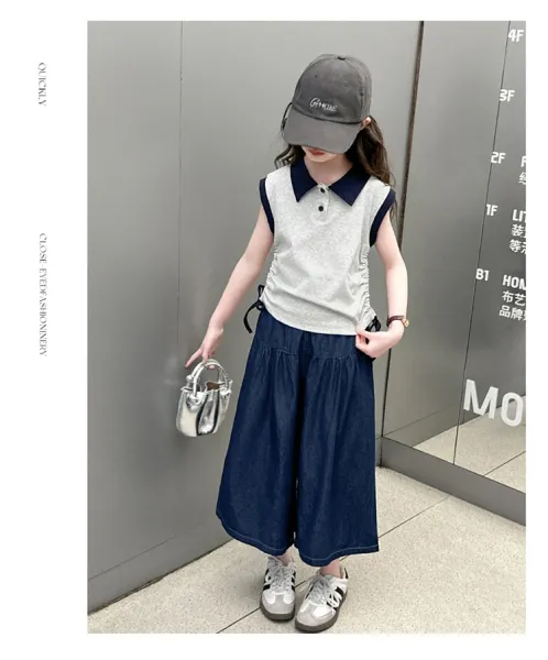 Design Wide-Leg Denim Culottes Navy Blue Pants - 12