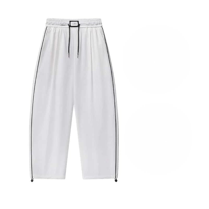 Design Wide-Leg Track Pants Black with White Side Stripes Sweatpants - 5