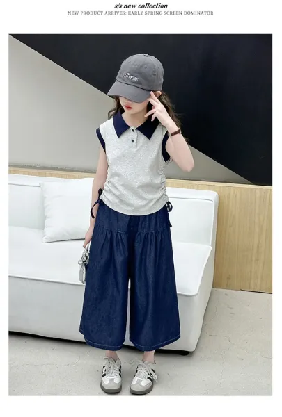 Design Wide-Leg Denim Culottes Navy Blue Pants - 16