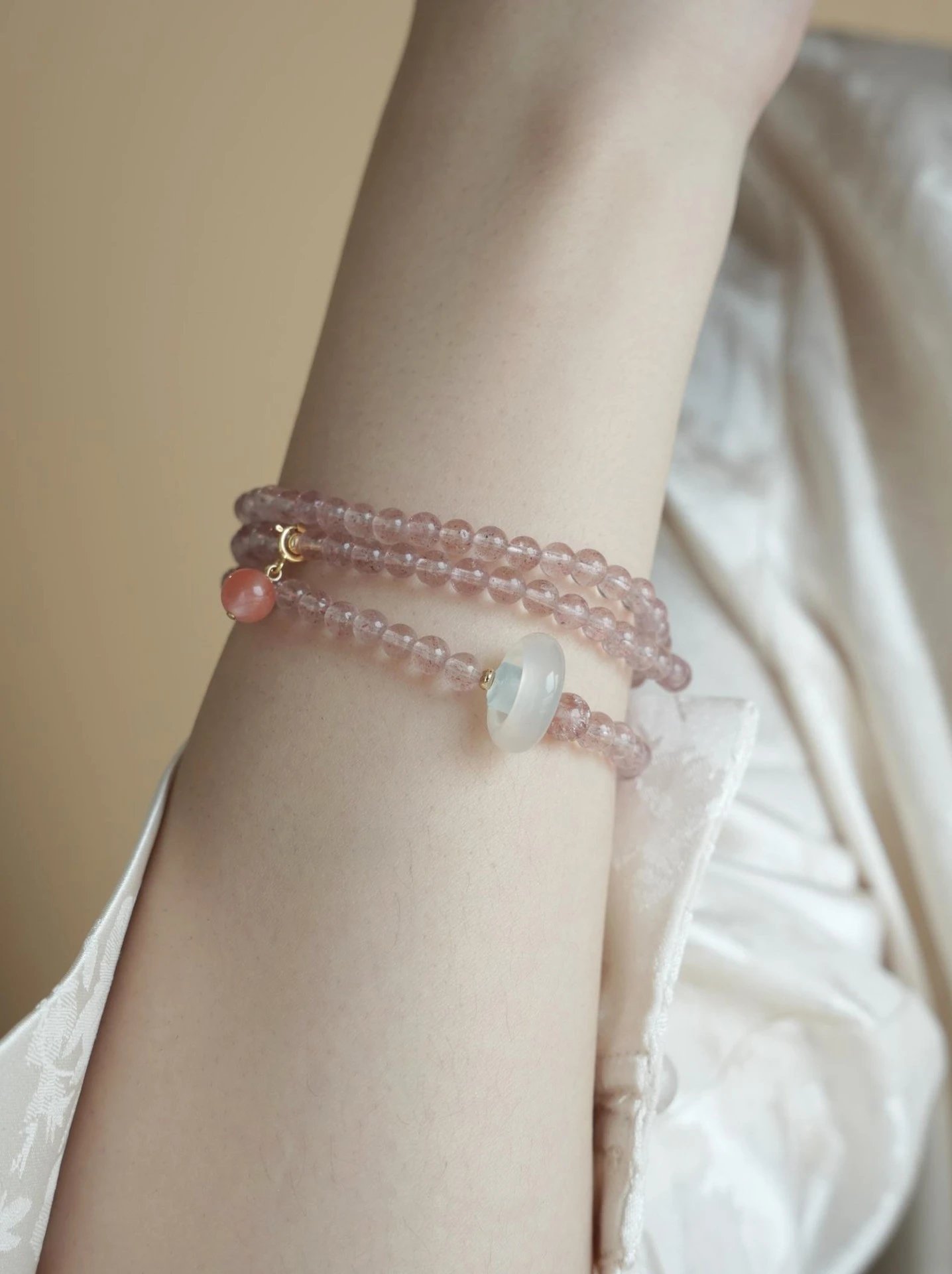 Design Crystal Bead Wrap Bracelet with Peach Charm Pink Bracelets Jewelry - 10