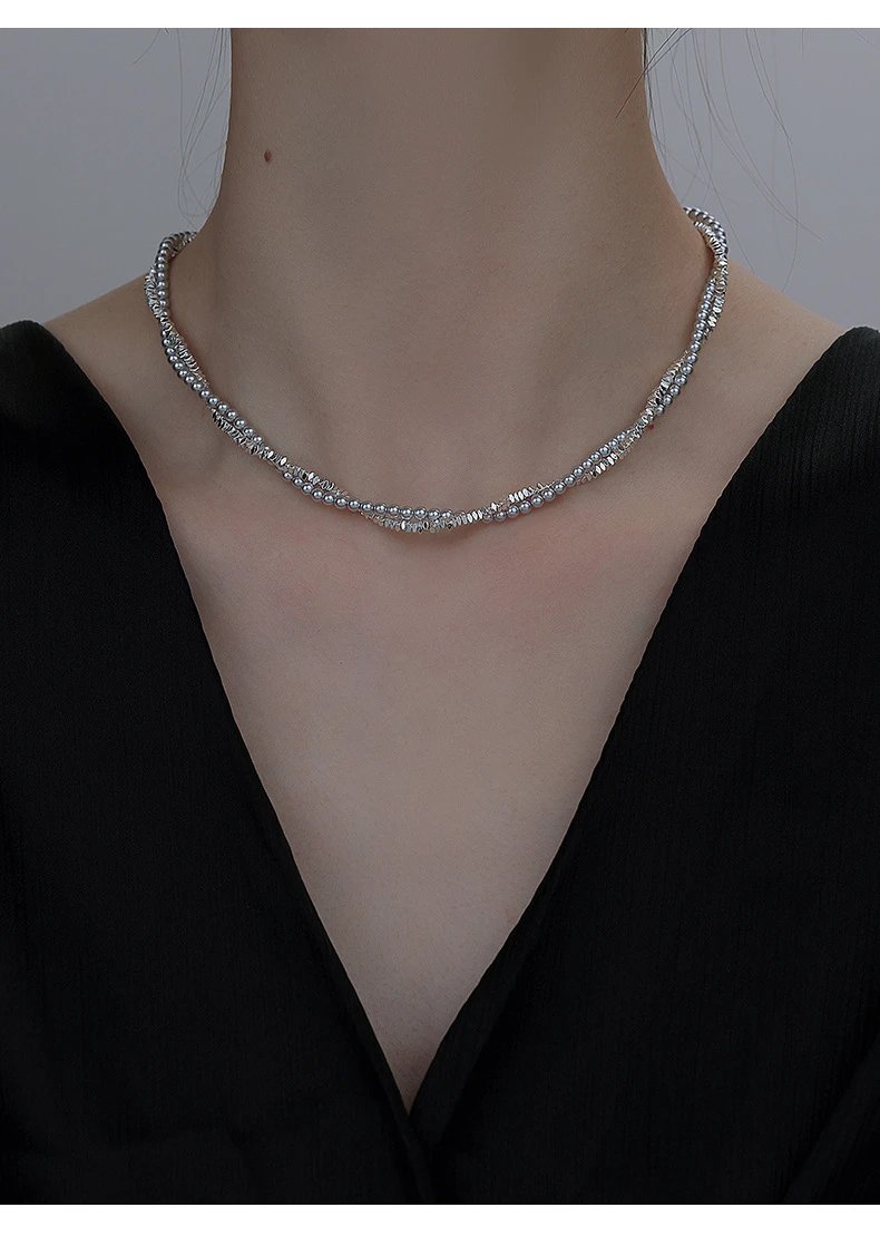 Design Pearl and Crystal Double-Strand Choker Necklace Jewelry - 22