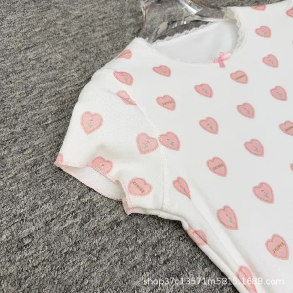 Design Heart Print Sleeveless A-Line Dress White Pink - 15