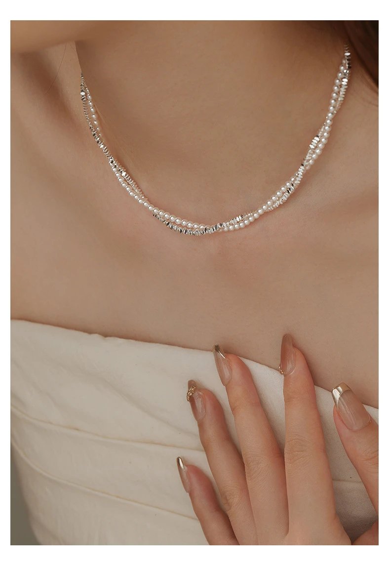 Design Pearl and Crystal Double-Strand Choker Necklace Jewelry - 4