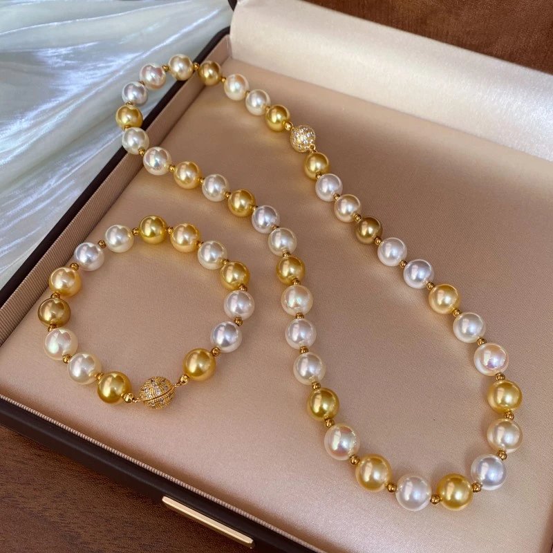 Pearl Necklace And Bracelet Set White Gold Two Tone Elegant Jewelry