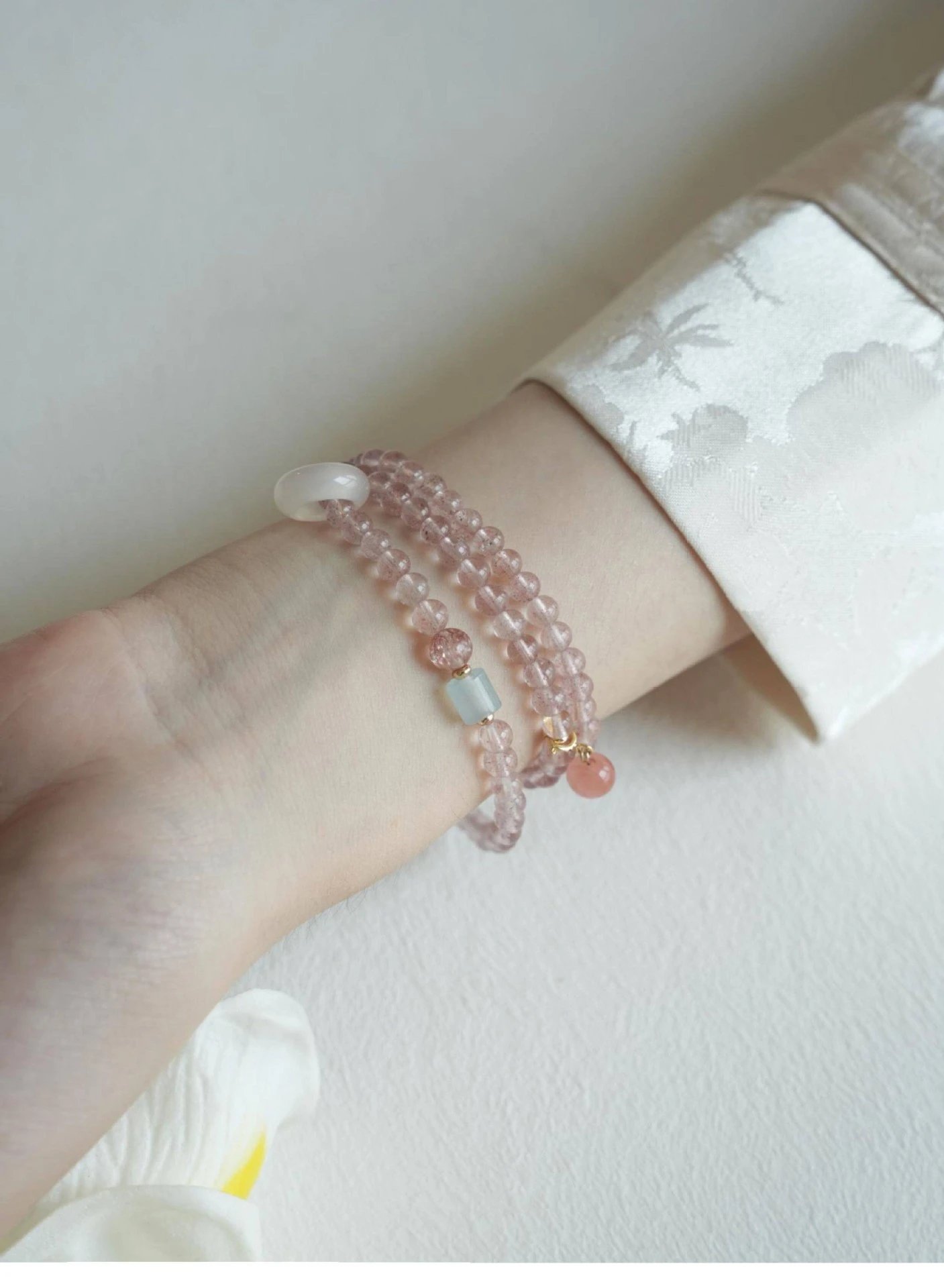 Design Crystal Bead Wrap Bracelet with Peach Charm Pink Bracelets Jewelry - 12