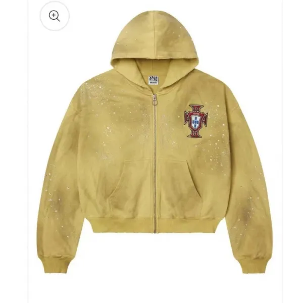 Portugal National Team x Unknown Brand Cropped Hoodie with Rhinestone Embellishment Yellow - 1