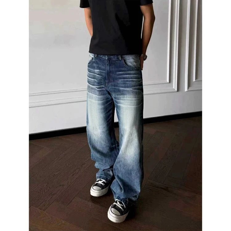 Denim Wide Leg Blue Washed Relaxed Fit Jeans